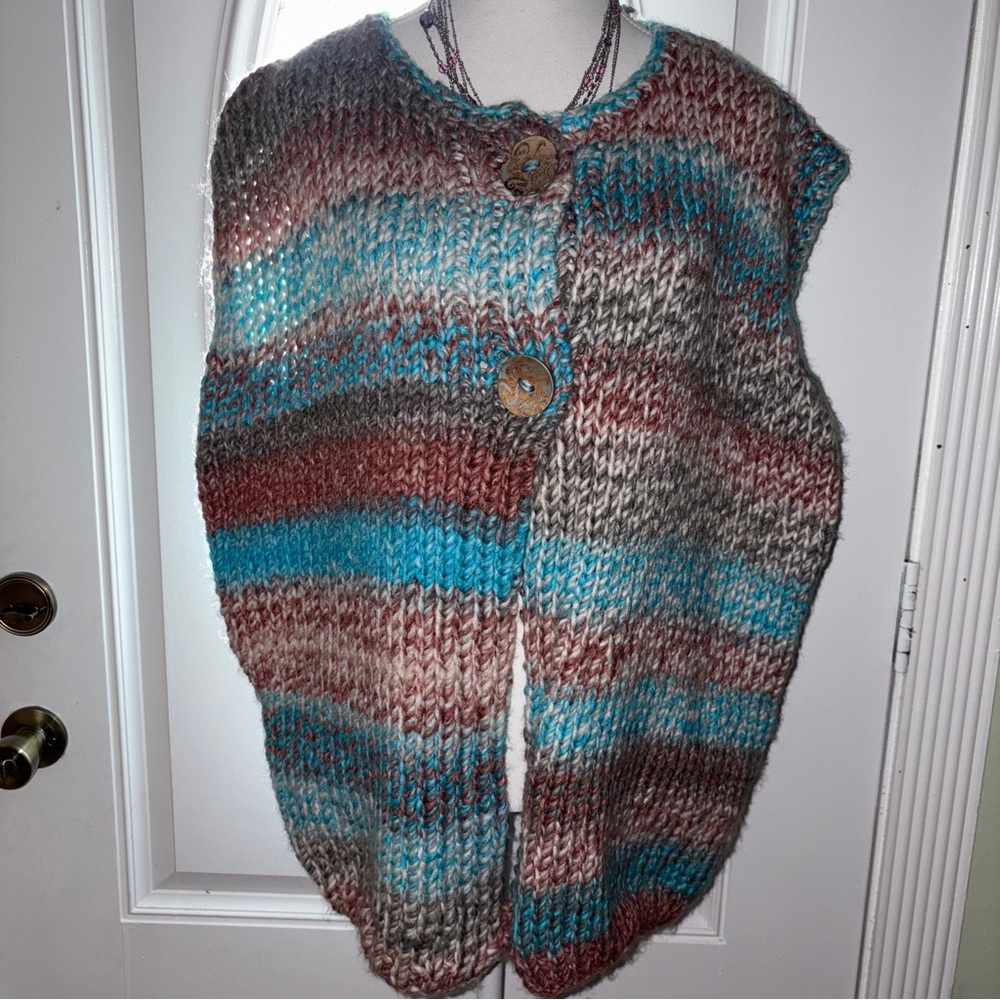 Vintage handmade Multicolor Knit V-Neck trendy Sweater Vest